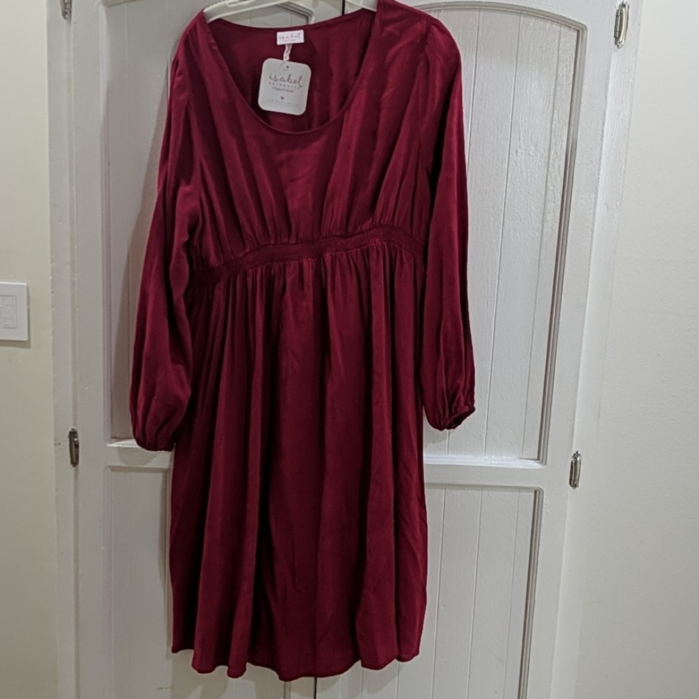 NWT Maternity Satiny Rayon Maroon Dress Size XL
